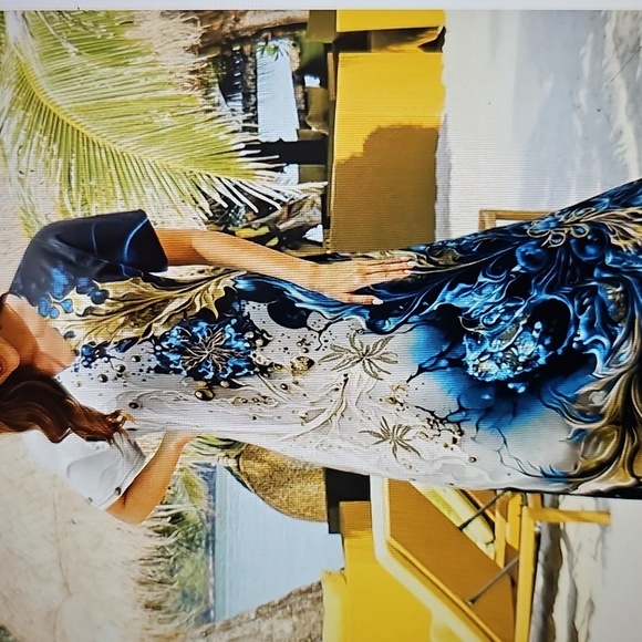 New Mid & Old Life V-Neck Short Sleeve Maxi Dress Underwater Seaprint 4XL - Picture 9 of 14